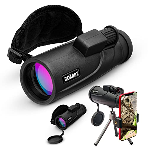 Roxant Falcon Monocular Telescope for Smartphone - 10x42 High Definition BAK4 Prism Focusing Scope - Monoculars for Adults - Includes Monocular