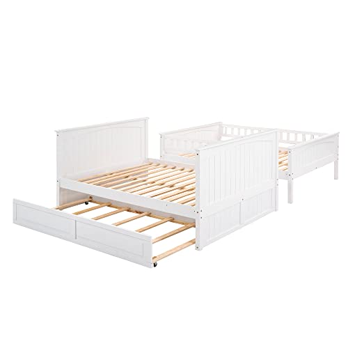 Ball & Cast Twin-Over-Twin Bunk Bed with Twin-Size Trundle and 3 Storage Stairs,Wood Bunkbed w/Full-Length Guardrails,Slat Support