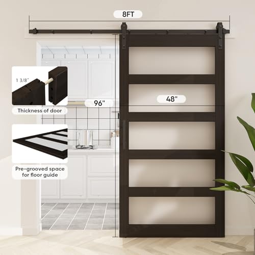 BARNSMITH 42in x 84in Glass Barn Door with 7FT Sliding Door Hardware Kit Included & Handle