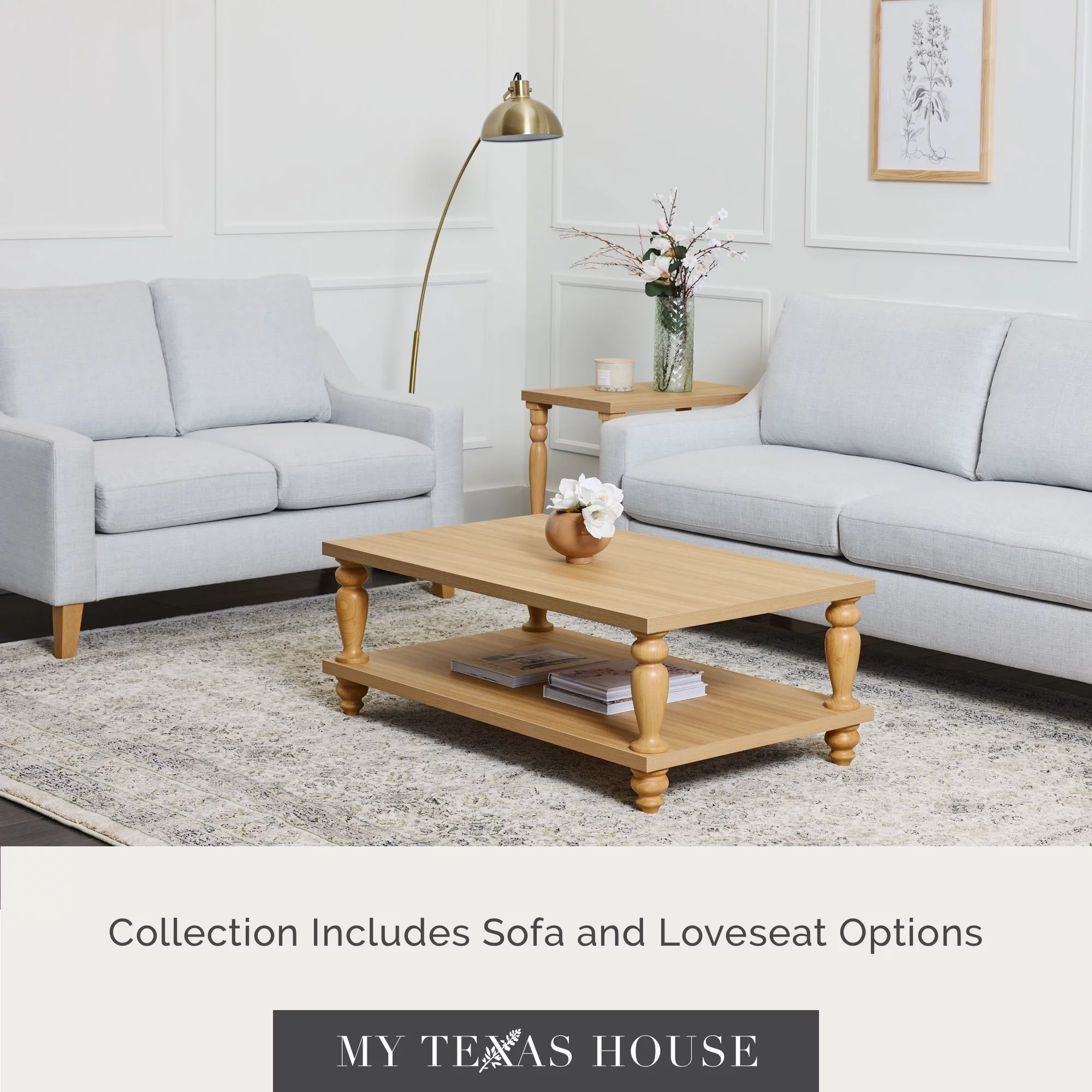 My Texas House Fairview Upholstered Loveseat, Light Gray