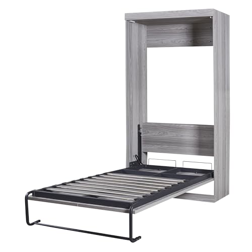 Full Size Murphy Bed with 2 Convertible Side Cabinet Storage Shelf, Foldable Wallbed Bedframe
