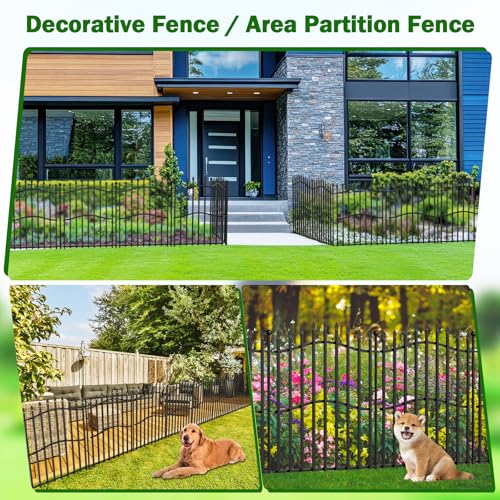 8 Panels Tall No Dig Garden Fence - 40in H x 18ft L, Reinforced Square Tube Rustproof Animal Barrier