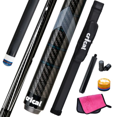CRICAL Carbon Fiber Pool Cue Stick 58" Billiard Cue Sticks Professional Low Deflection Pool Sticks with 3/8 * 8 Pin Joint and 12.5mm Tip