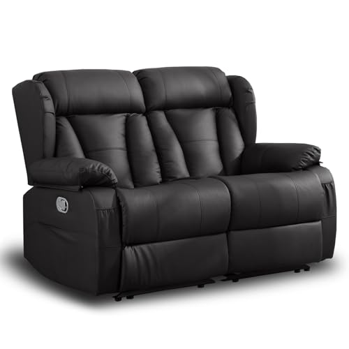 58.3" RV Loveseat Recliner Sofa - Home Theater Seating with Side Pockets for Living Room, Manual Double RV Recliners for Travel Trailers (Brown