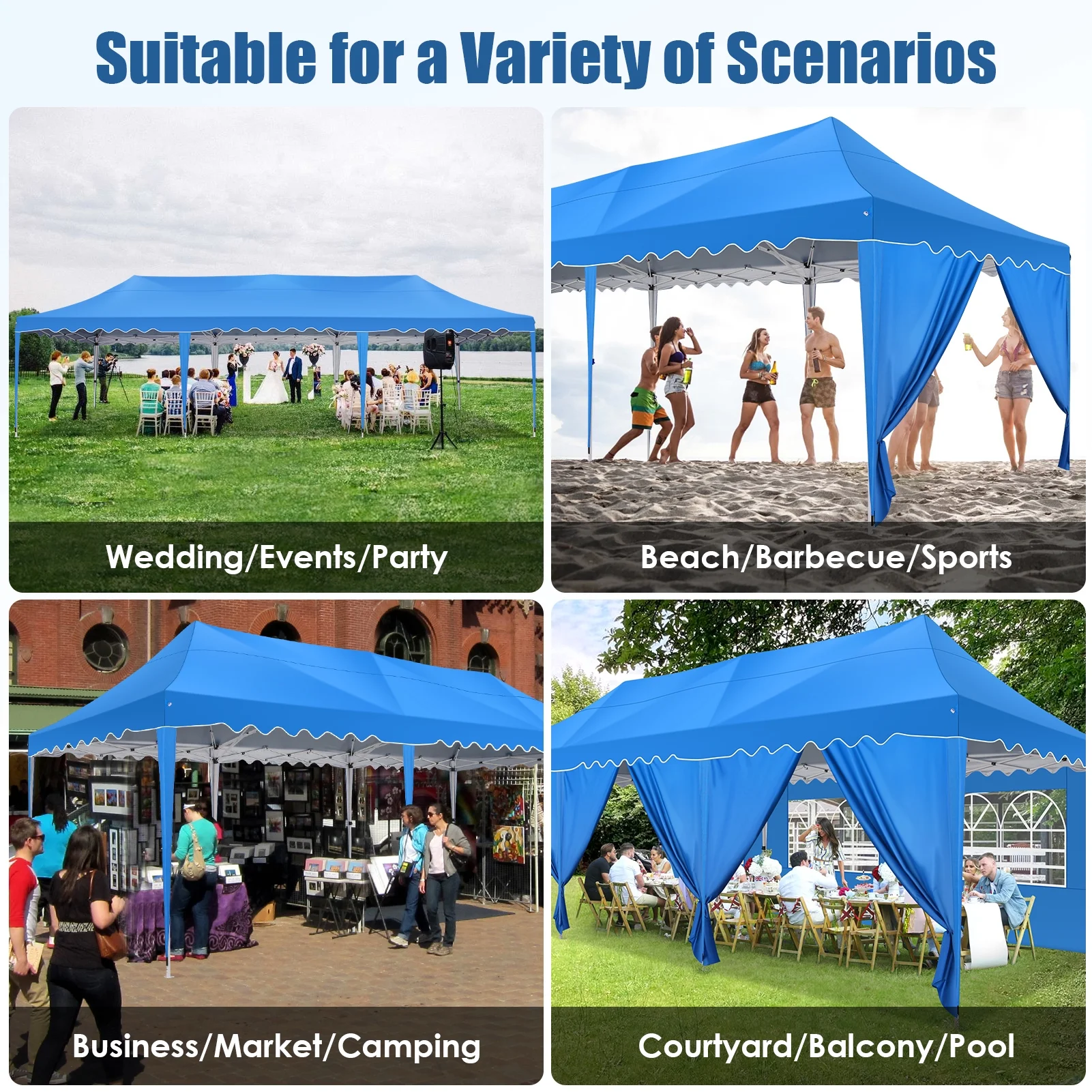 SANOPY 10X30ft Party Tents Heavy Duty Commercial Pop Up Canopy Tent with 8 Sidewalls Suit for 30 Persons Large Wedding Canopy Windproof Waterproof
