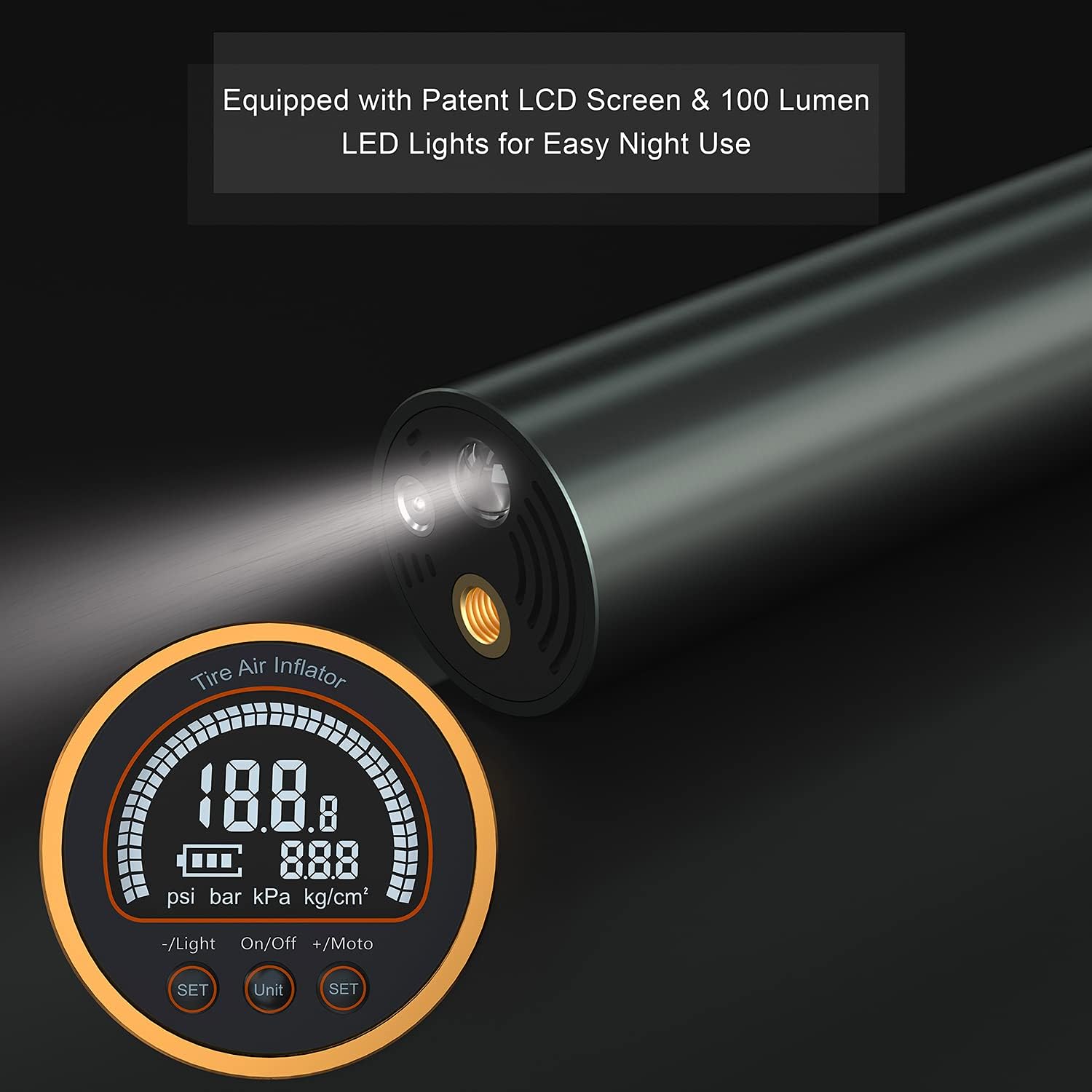 AUTDER Bike Tire Pump - 3000mAh Portable Air Pump with Digital Pressure Gauge and Auto-Off Function, 140PSI Wireless Rechargeable Air Compressor