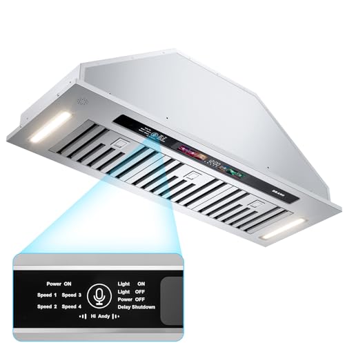 BRANO Insert Range Hood, 900 CFM Voice Control Kitchen Hood Stove Hood Vent with Touch Control, Gesture Sensing Touchless Control, 4-Speed Fan