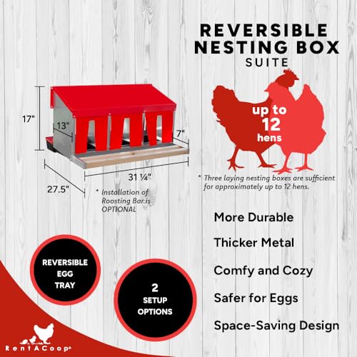 RentACoop Roll-Out Reversible Nesting Box Suite (3 Compartment) for Chickens, Ducks, Poultry