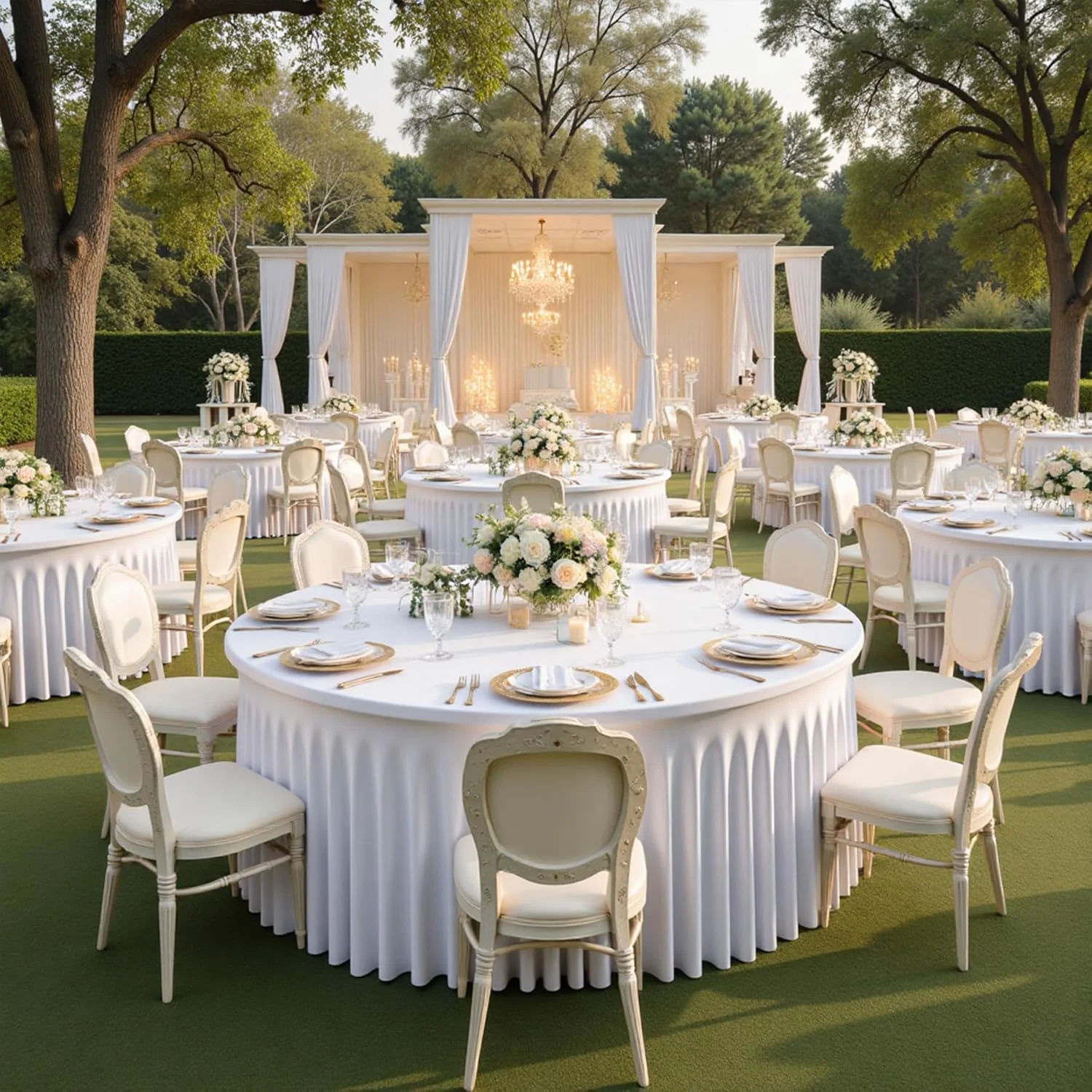 4Pack White Round Spandex Tablecloths for 60 inch Table