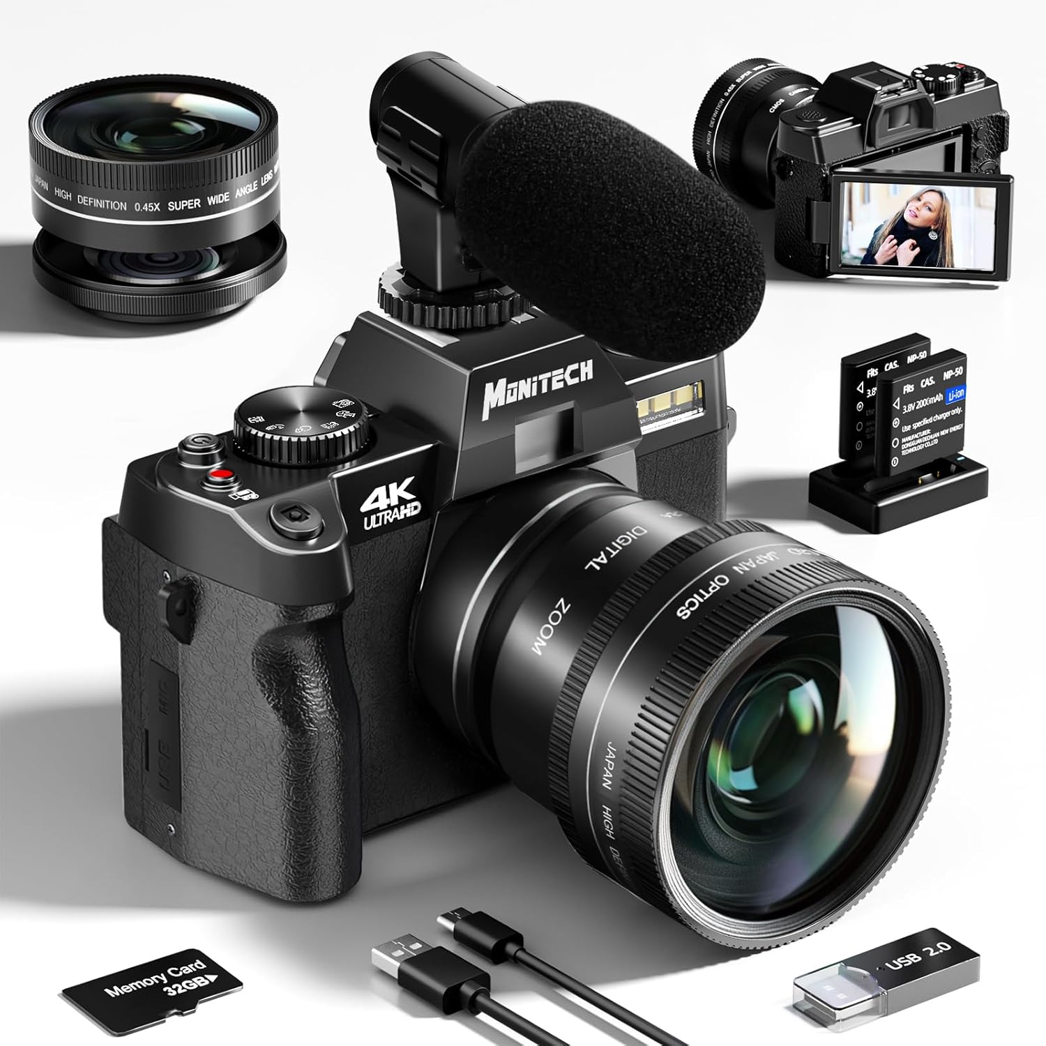 Mo 4K Digital Cameras for Photography, 48 MP Vlogging Camera for YouTube with 180° Flip Screen,16X Digital Zoom,Flash & Autofocus