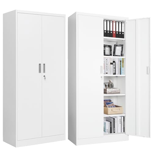 Metal Storage Cabinet with 2 Doors and 5 Adjustable Shelves