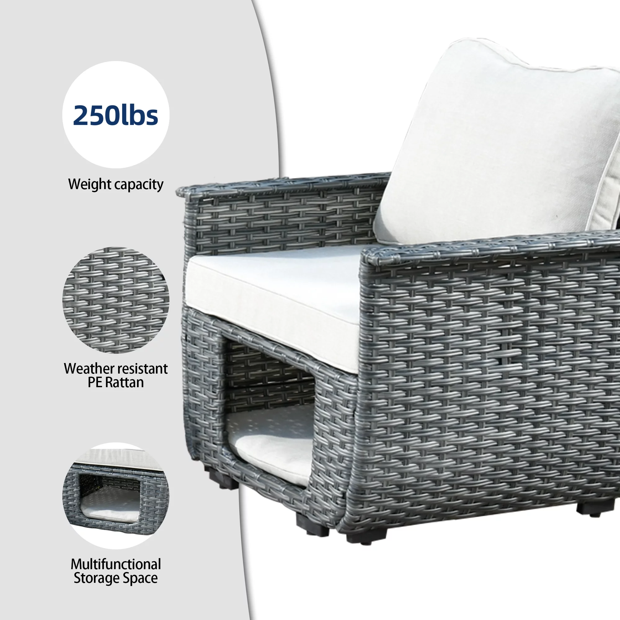 Ovios 5 Pieces Outdoor Furniture All Weather Wicker Patio Conversation Sectional Sofa Set with Storage Box for Garden Backyard