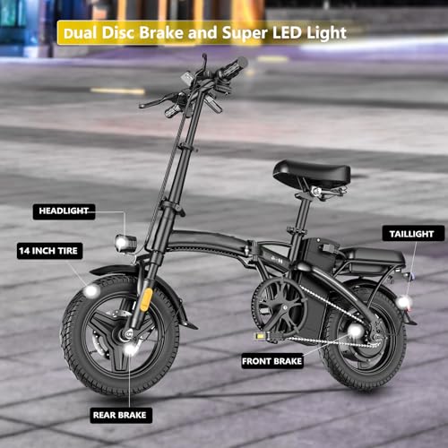 Electric Bike for Adults 500W Motor, 14" Folding Ebike Max 23MPH, Electric Bicycle with 48V12AH Removable Battery, 35Mile PAS Range