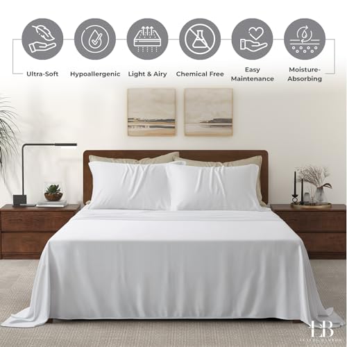 Luxury Bamboo Market | Queen Size Bed Sheet Set | 100% Viscose Made from Bamboo | Organically Grown | Ultra Soft | Cooling Sheets for Hot Sleepers |