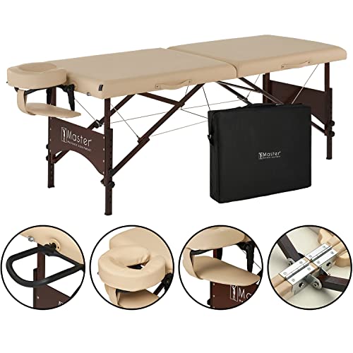 Master Massage 28" Argo Portable Massage Table in Cream with Walnut Legs- Spa Bed for Tabletop Exercise & Massage- Beauty Bed Tattoo Bed- Lash Table