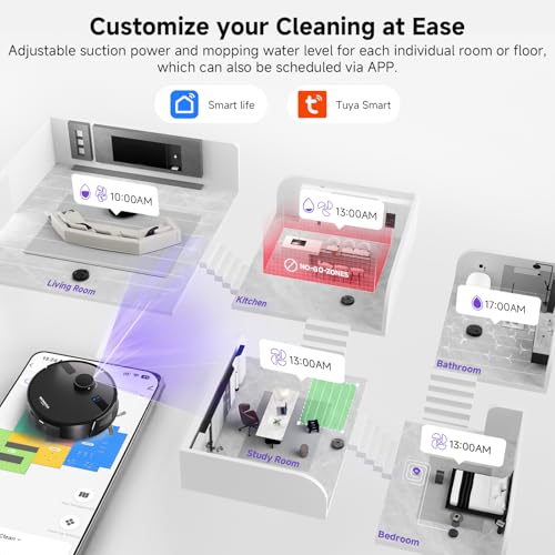 MONSGA Robot Vacuum and Mop Combo, 5000Pa Robotic Vacuum with 3.5L Self Emptying Station, Lidar Navigation Robot Vacuum Cleaner, 180mins Runtime