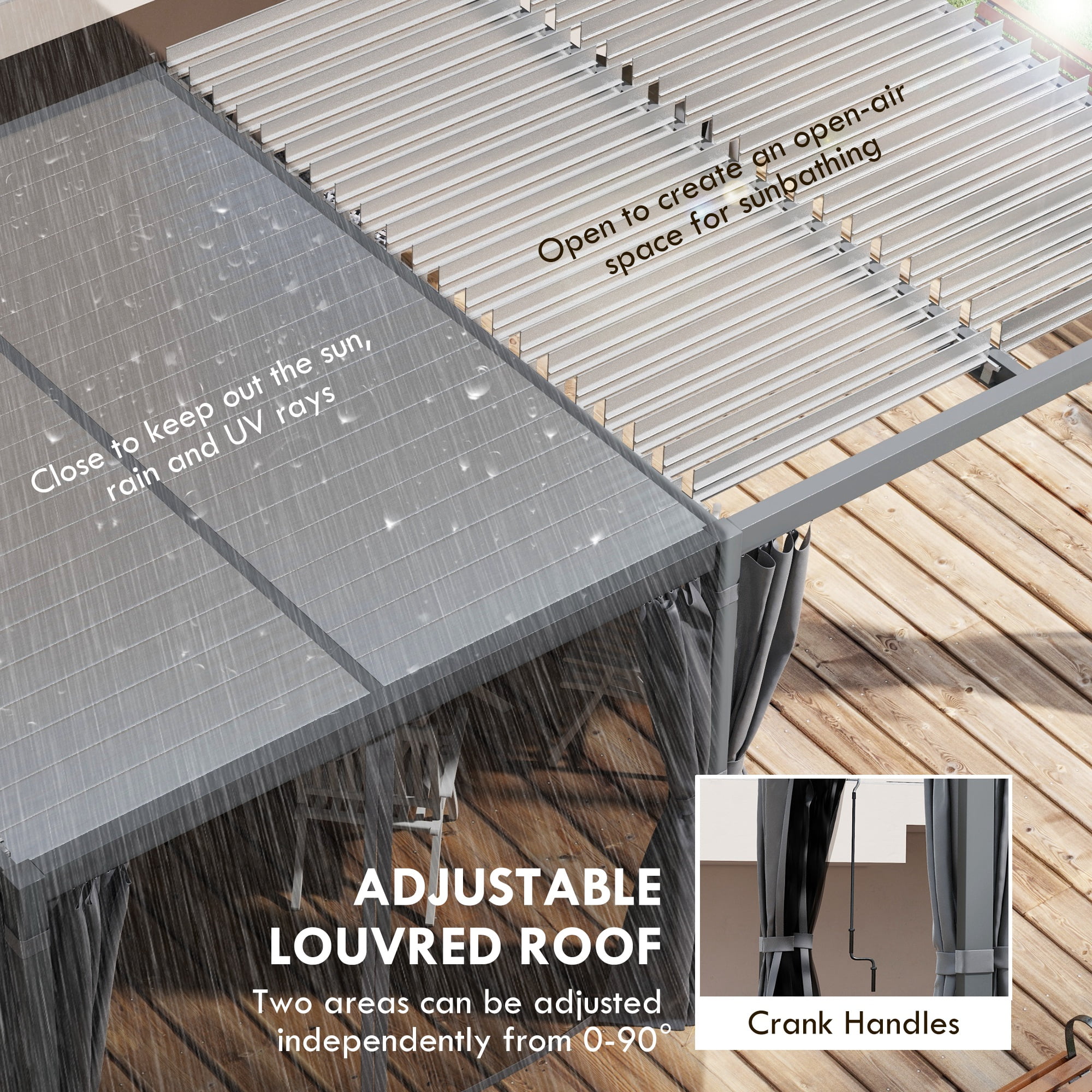Outsunny 12'x19' Aluminum Pergola with Adjustable Louvered Roof, Dark Gray