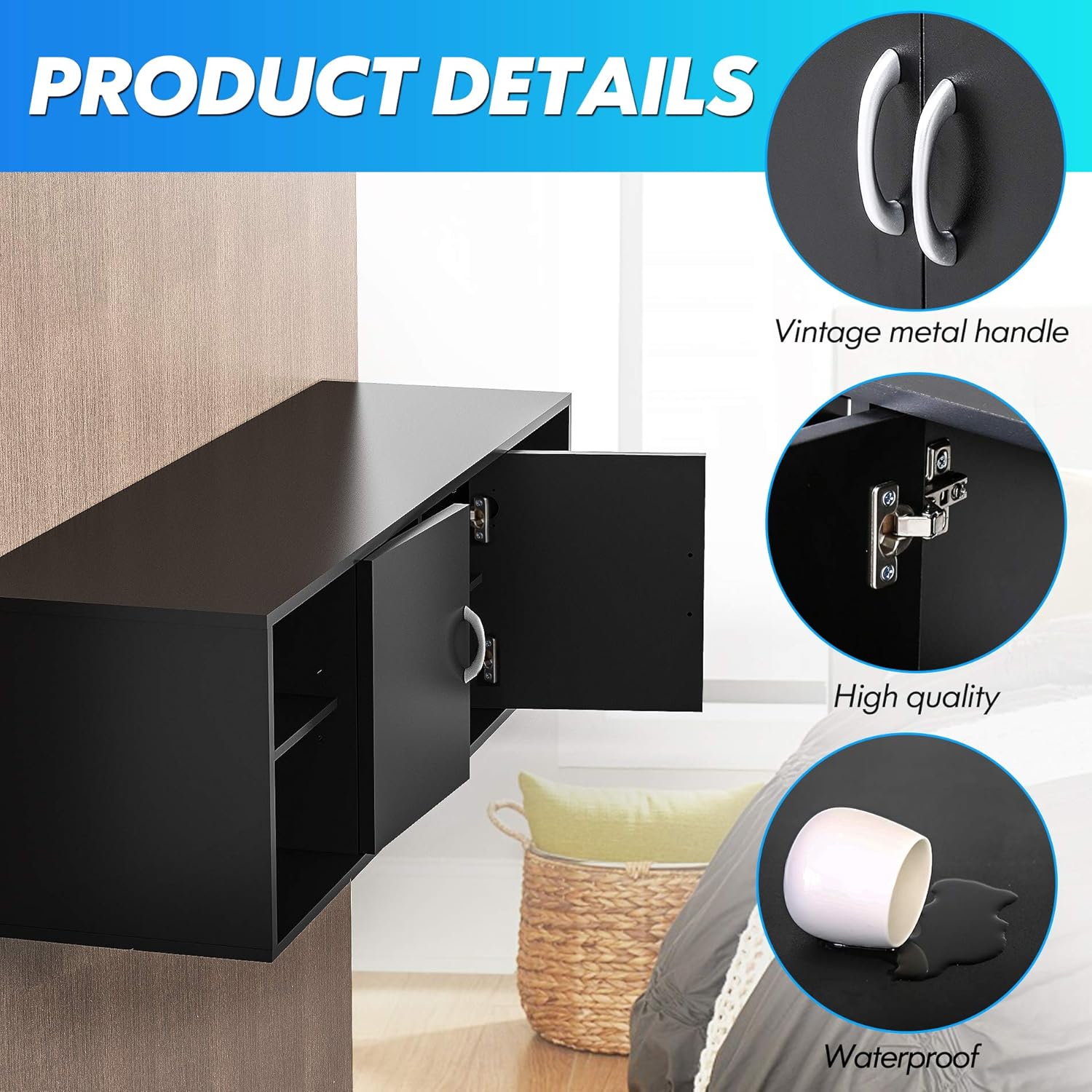 FITUEYES Wall Mounted Desk Hutch with Door, Modern Floating Console Media Cabinet，HT310401WB