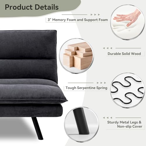 Faux Leather Futon Sofa Bed,Convertible Futon Couch,Memory Foam Loveseat Sleeper Sofa,Small Splitback Modern Folding Couch for Living Room,Office