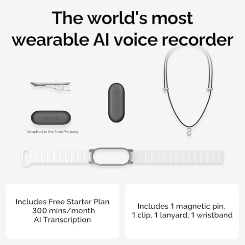 AI Voice Recorder, PLAUD NotePin Voice Recorder, App Control, AI Notetaker, AI Transcribe & Summarize, Support 112 Languages, 64GB Memory
