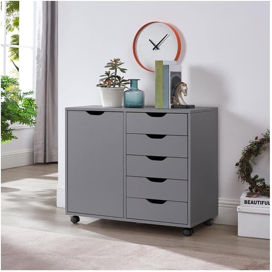 Naomi Home Amy 5-Drawer Office Storage Cabinet with Shelves Gray