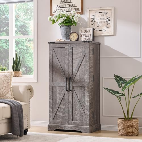 72" Tall Kitchen Pantry, Farmhouse Storage Cabinet with Barn Doors, Organizer, Drawer and Adjustable Shelves, Rustic Wood Cupboard for Kitchen