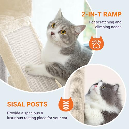Allewie 81 Inches Tall Cat Tree/Multi-Level Large Climbing Tree House and Towers for Big Feline/Condo and Hammock/Scratching Post/Wide Base/Dark Grey