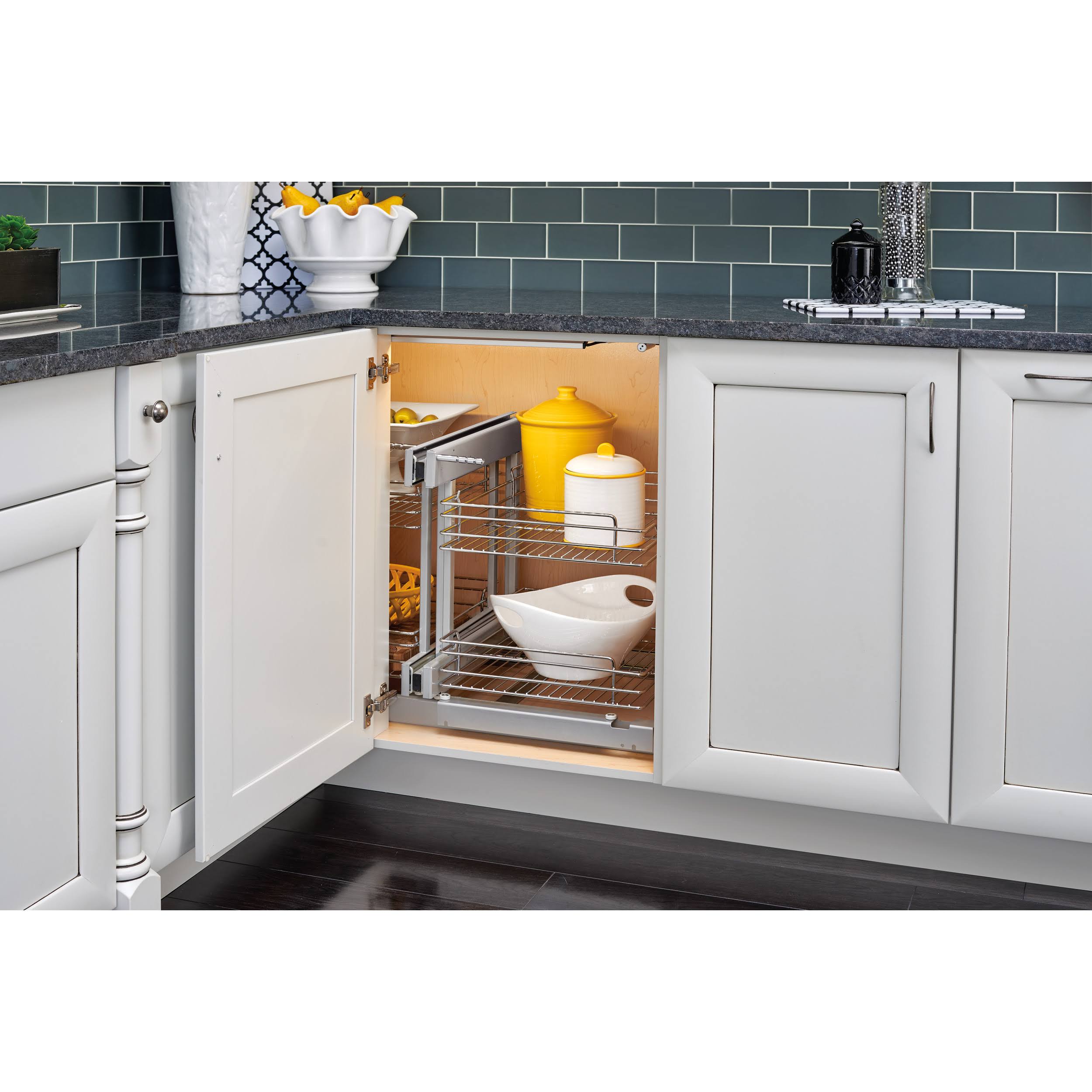 Rev-A-Shelf Corner Cabinet Pull-Out Chrome 2-Tier Basket Organizer