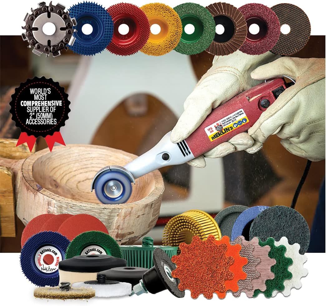 King Arthur's Tools Universal Carving Set, MERLIN2 Handheld Variable Speed Mini Angle Grinder Power Tool with 6 Accessories &ndash