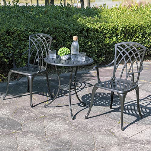 NUU GARDEN 3 Piece Bistro Set Outdoor, All Weather Cast Aluminum Patio Bistro Sets Patio Table and Chairs Set of 2 with Umbrella Hole for Yard