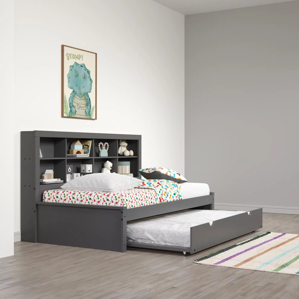 Twin Bookcase Day Bed in Dark Grey
