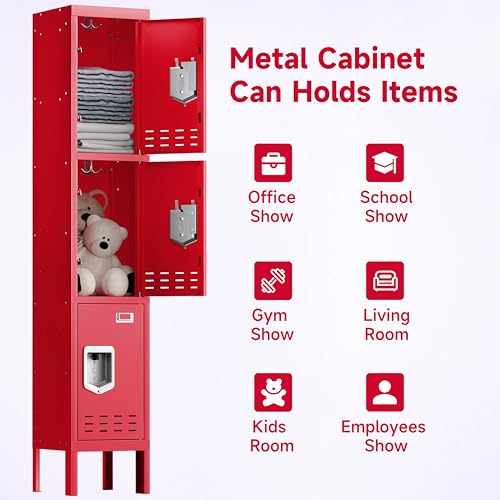 Locker Metal Storage Cabinet, Steel Office Storage Lockable Lockers for Employees Kids School Gym Home Garage Locker with Mirror & Hooks (5 Doors