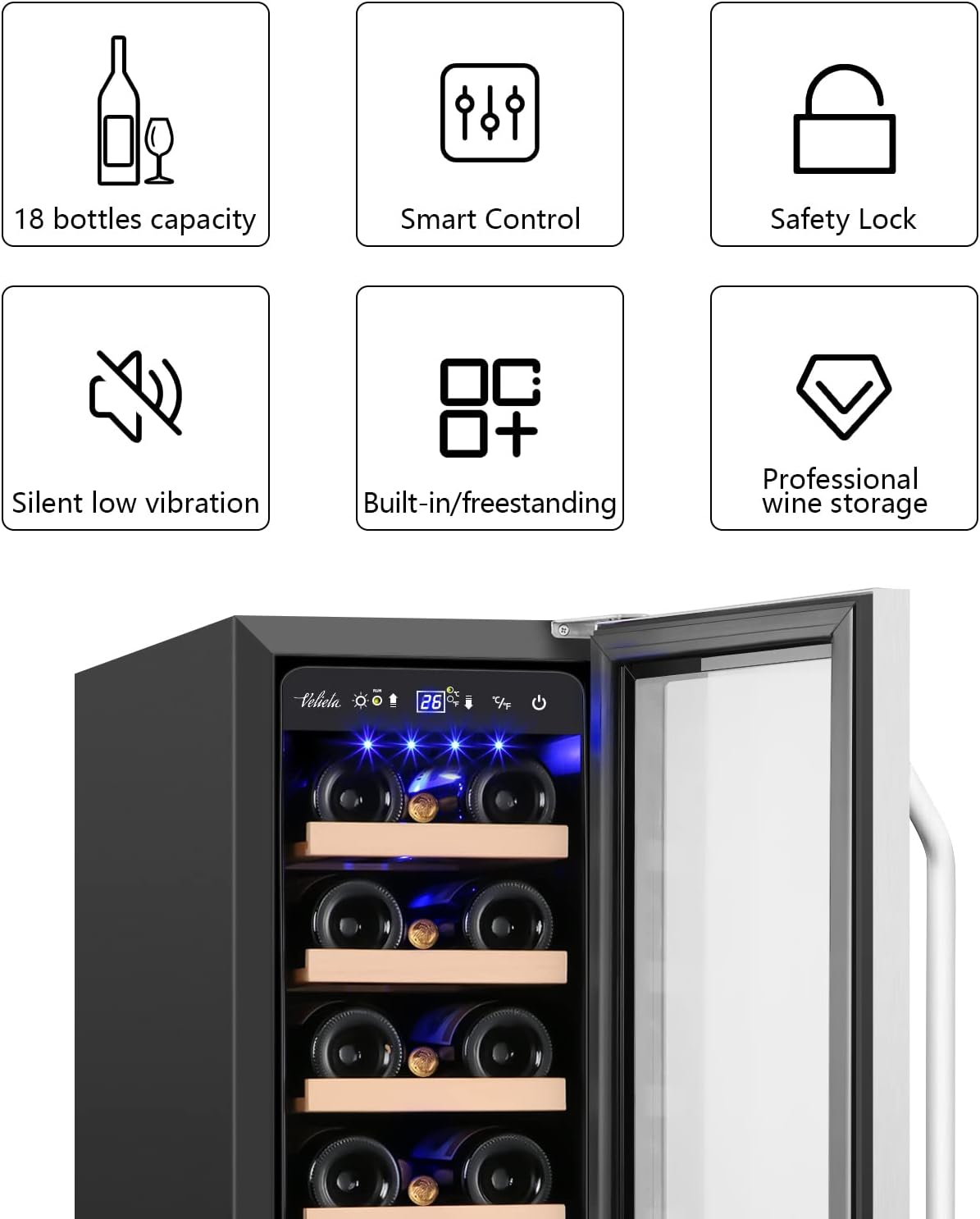 12 Inch Wine Cooler Refrigerator,Mini Wine Fridge 18 Bottle Capacity