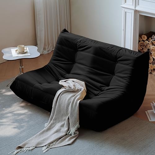 Bean Bag Chair for Adults - Suede & Microfiber Fireside Floor Chair, Comfortable Corner Lounge Sofa for Living Room, Bedroom, Office (3-Seater, Beige)