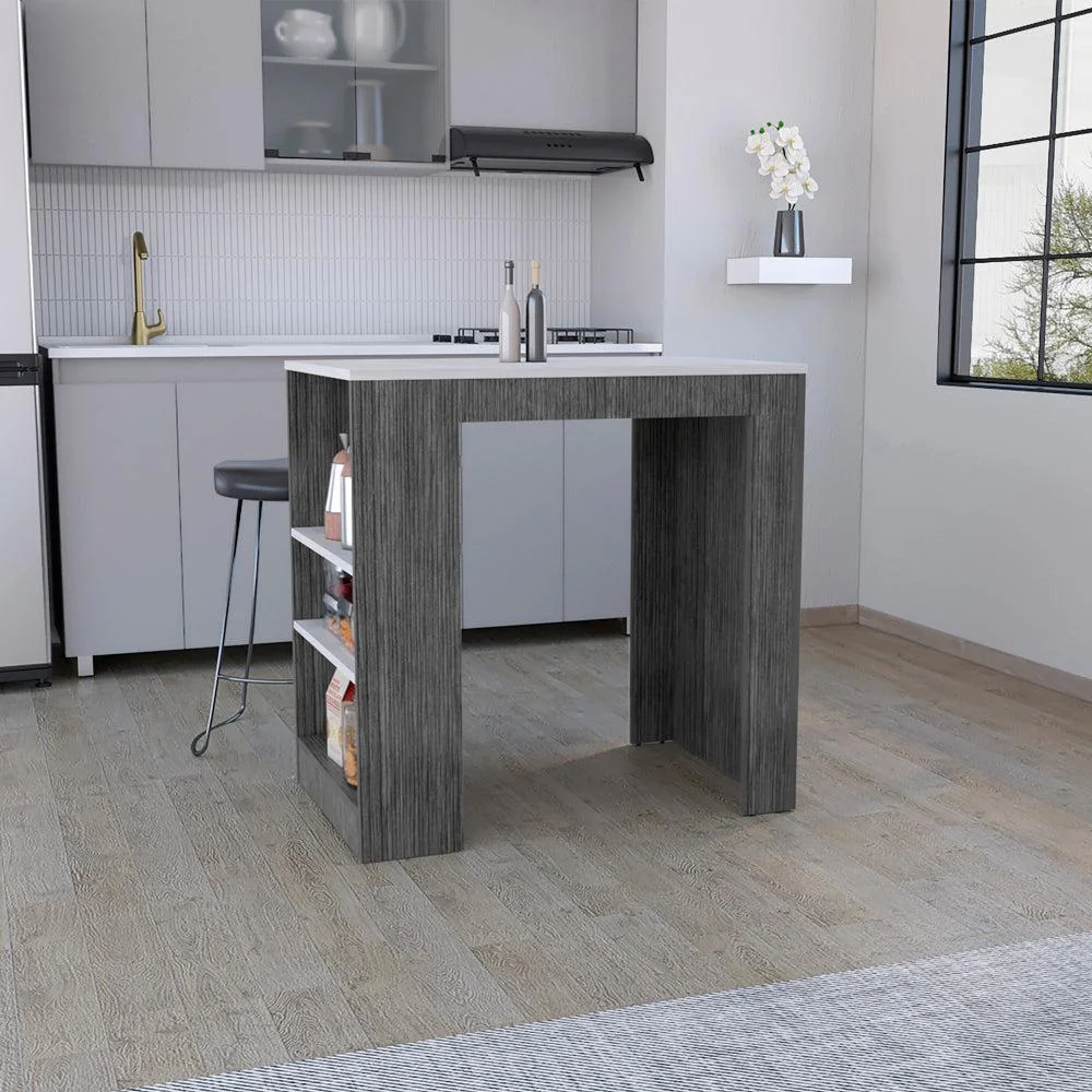 We Have Furniture Kitchen Island Doyle,Kitchen Island, Smokey Oak / Ibiza Marble