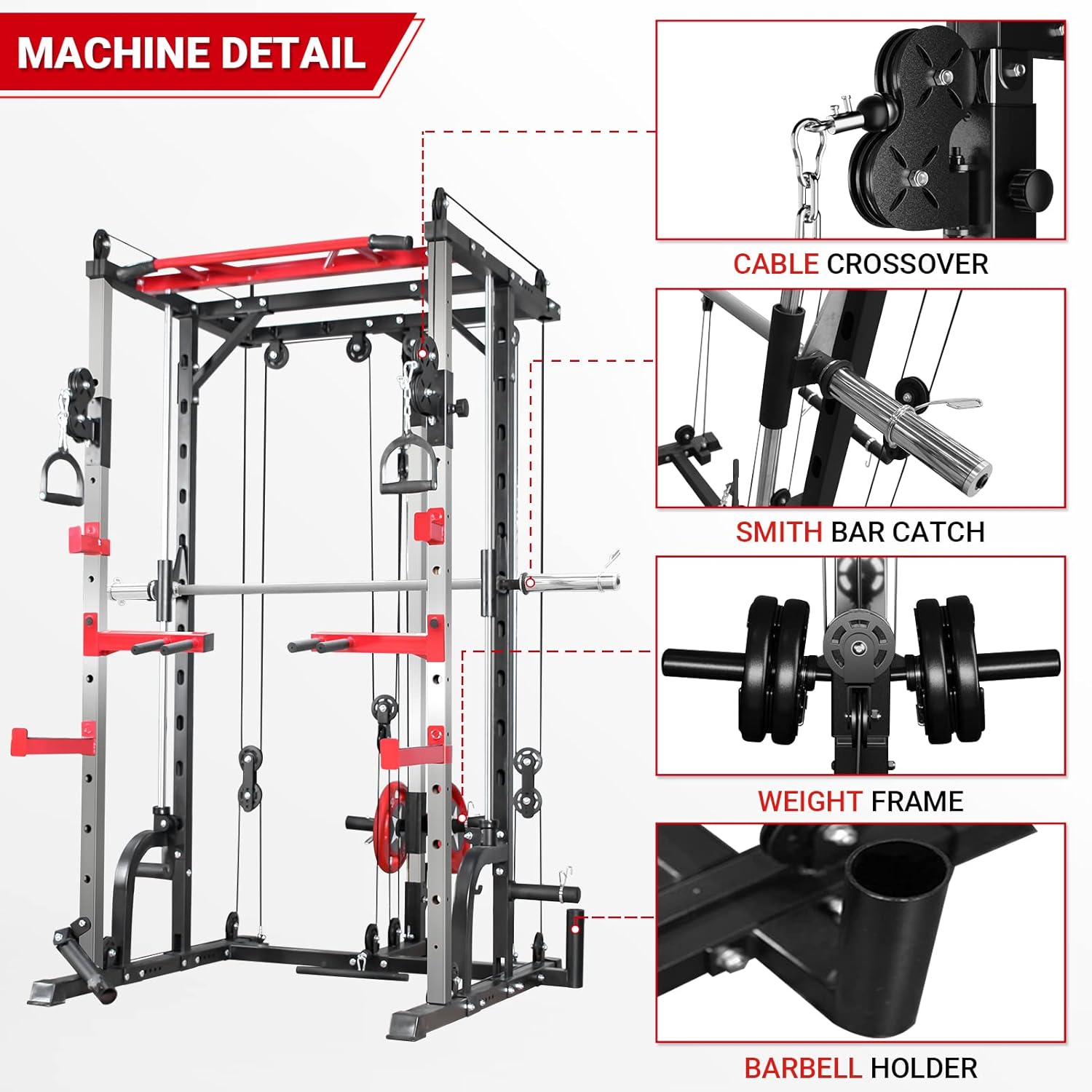 Mikolo Smith Machine, Power Cage with LAT Pull Down System, Total Body Workout for Home Gym&hellip;