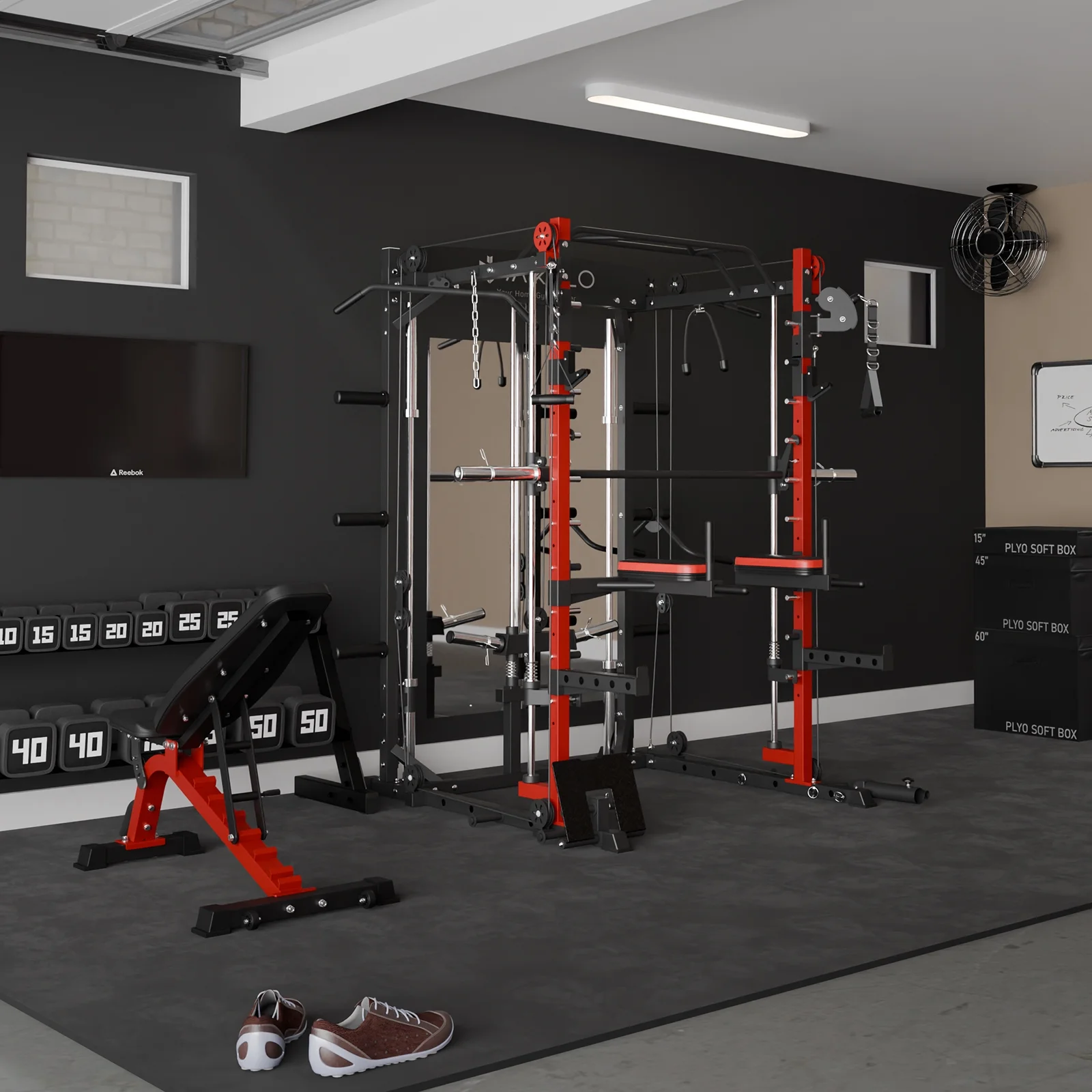 Mikolo Smith Machine Home Gym, 2000lbs Squat Rack with 800 lbs Weight Bench Combo