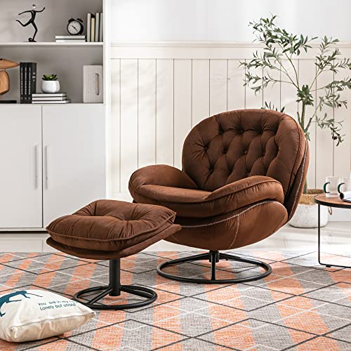 Baysitone Velvet Swivel Accent Chair with Ottoman Set, Modern Lounge Chair with Footrest, Comfy Armchair with 360 Degree Swiveling for Living Room