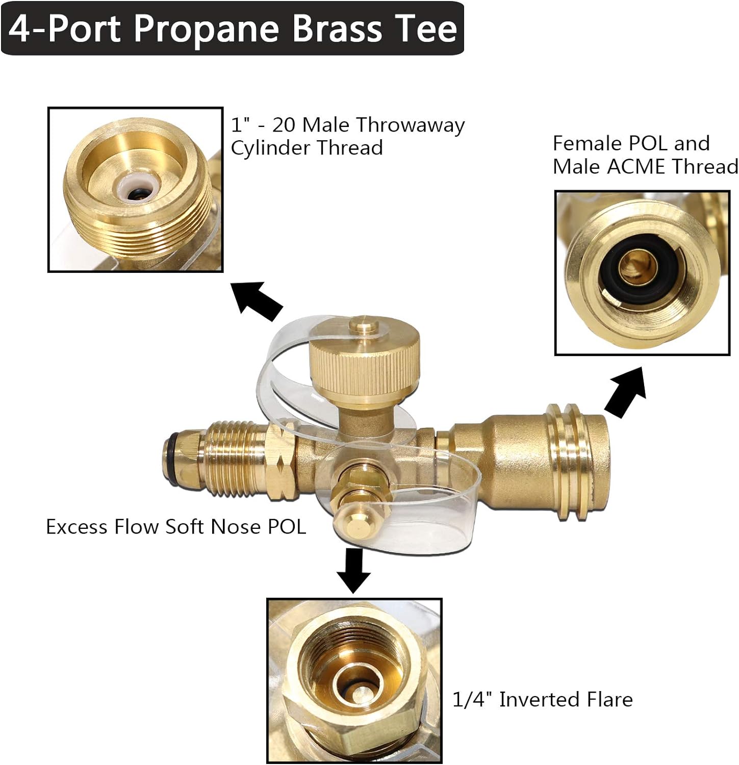New Upgraded Propane Brass Tee Adapter Kit 4-Port Propane Brass Tee 5ft and 12ft Hoses Allows for Connection Between Auxiliary Propane Cylinder and