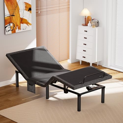 Amada Queen Adjustable Bed Frame with Massage, Head & Foot Incline, Wireless Remote, 4 Built-in USB Ports, LED Night Light, 4 Height-Adjustable Legs