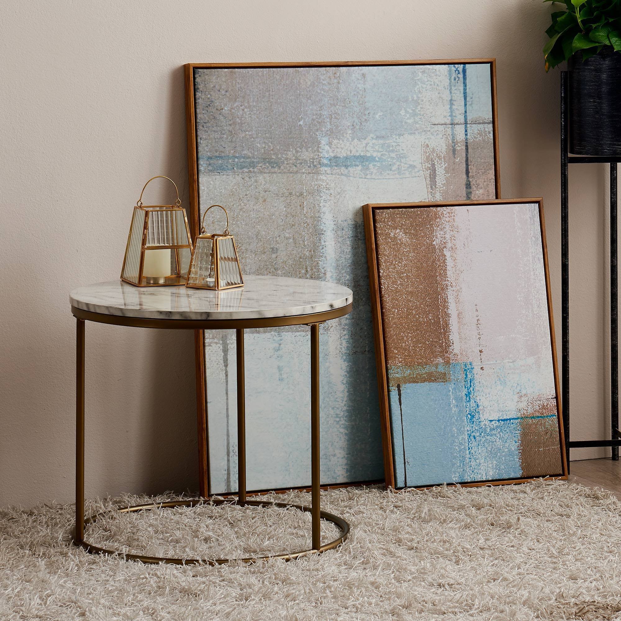 Versanora Marmo Faux-Marble Round Side Table, Marble/Brass