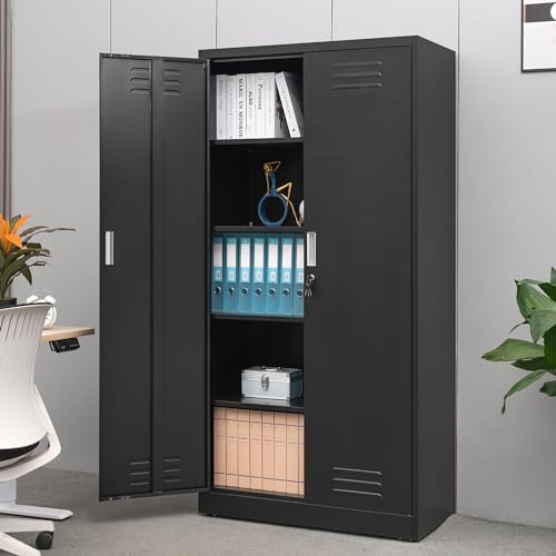 Metal Storage Cabinet, 72" H x 36" W x 18" D Locking Cabinet with Adjustable Shelves, Steel Storage Cabinets for Garage, Home, Office, Pantry (White)