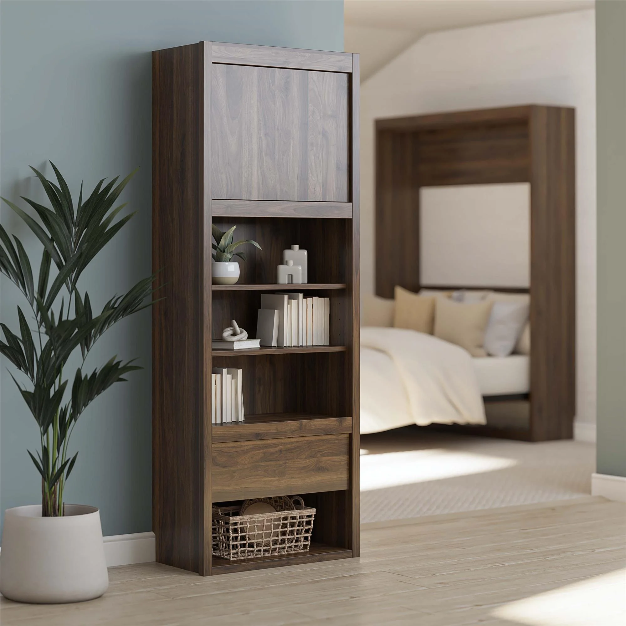 Signature Sleep Single Side Cabinet for Murphy Wall Beds in Walnut
