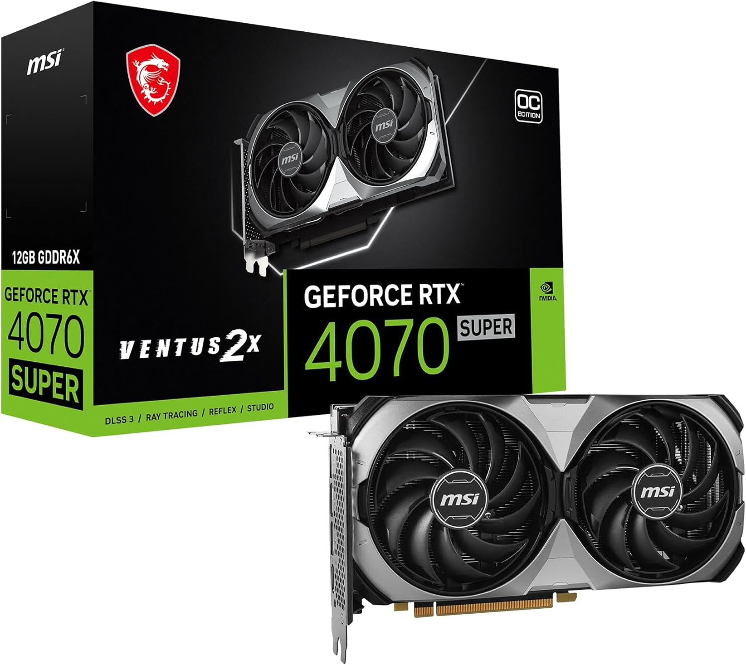 MSI Gaming RTX 4070 Super 12G Ventus 2X OC Graphics Card (NVIDIA RTX 4070 Super, 192-Bit, Boost Clock: 2520 MHz, 12GB GDRR6X 21 Gbps, HDMI/DP