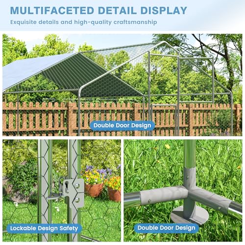 Polar Aurora Metal Chicken Coop, Large Outdoor Chicken Pen, Walk-in Chicken Run for 6-20 Chickens