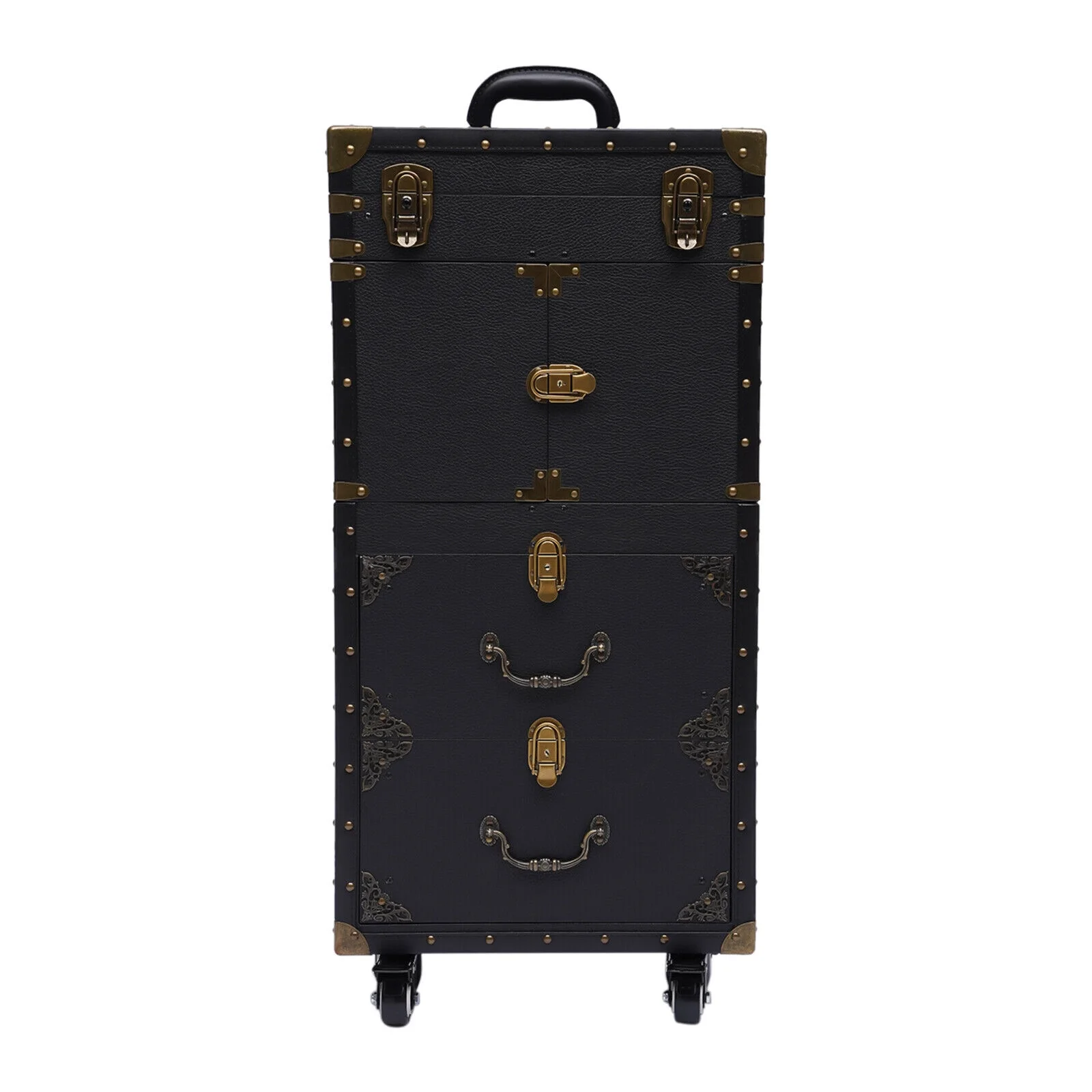 Miumaeov Portable Rolling Makeup Train Case Hairdressing Clipper Trimmer Display Suitcase Travel Organizer Beauty Salon Cosmetic Luggage Box