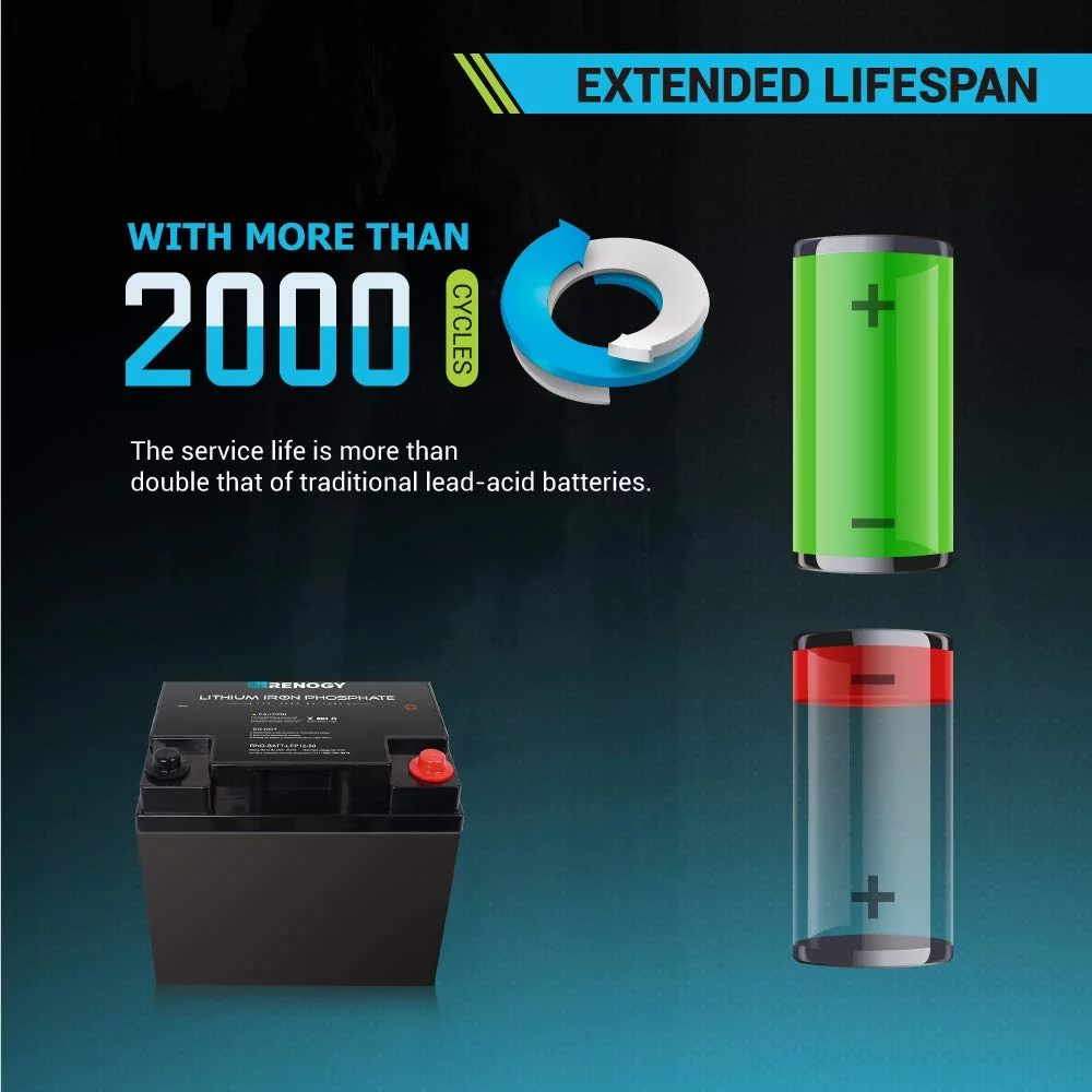 Renogy 12V 50Ah LiFePO4 Lithium Battery, Lithium-Iron Phosphate Solar Battery, 2000 Life Cycles, Built-In BMS, Perfect for RV, Solar, Marine
