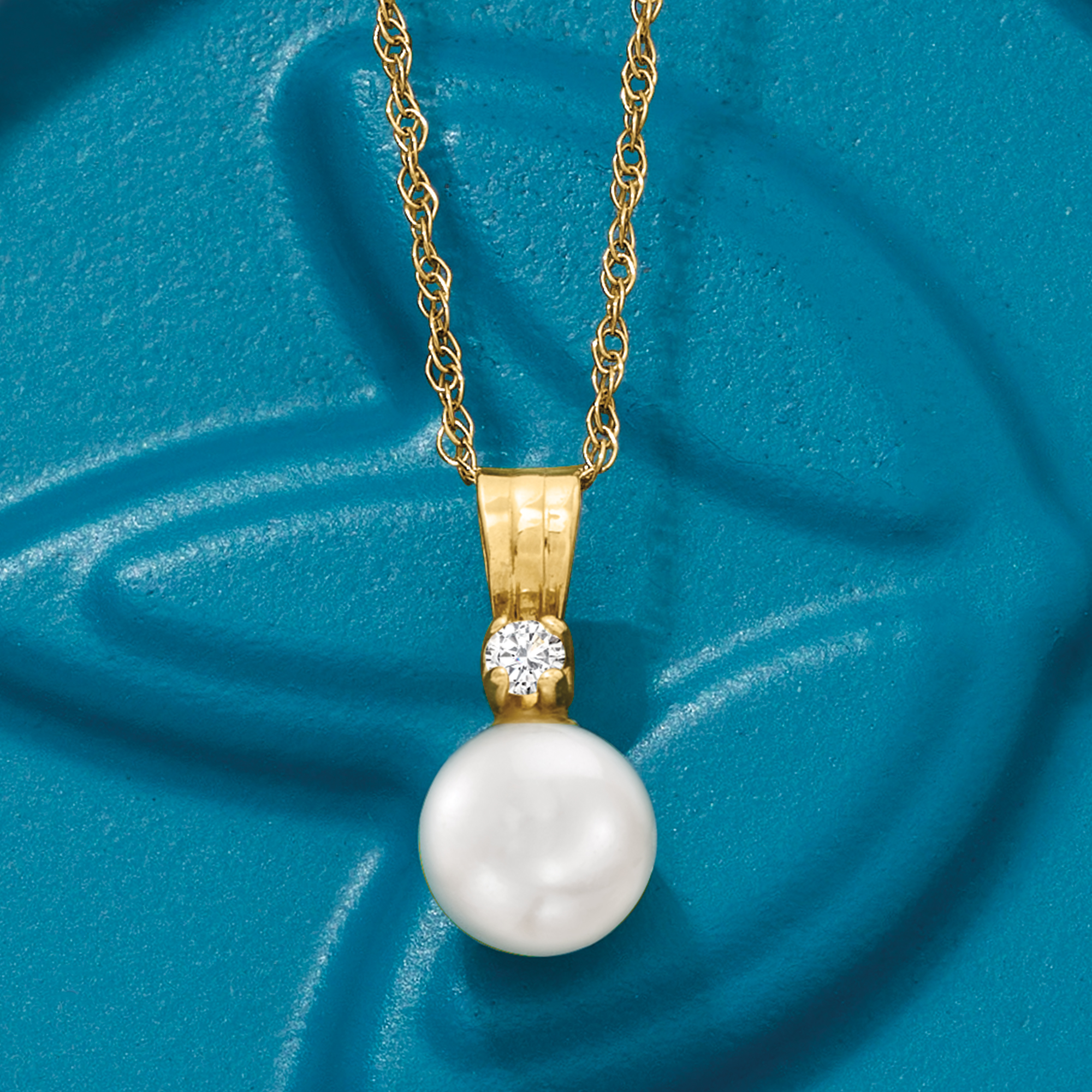 RS Pure by Ross-Simons 5-5.5mm Cultured Pearl Pendant Necklace With Diamond Accent in 14kt Yellow Gold, Women's, Adult