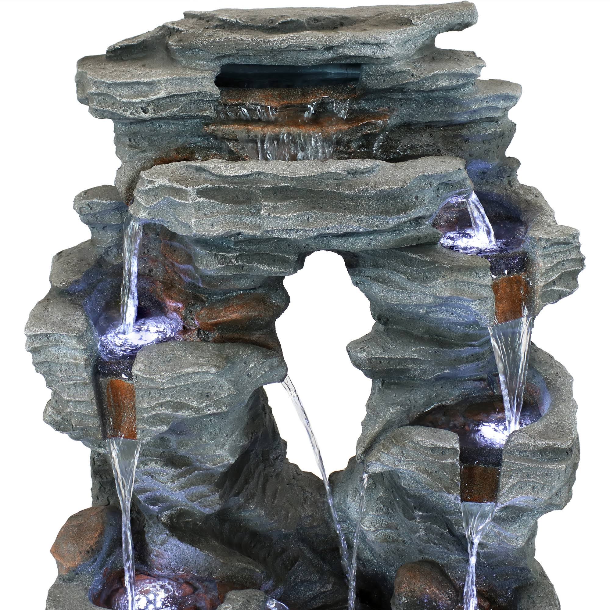 Sunnydaze Decor Dual Cascading Rock Falls 39x22 Water Fountain with LED Lights