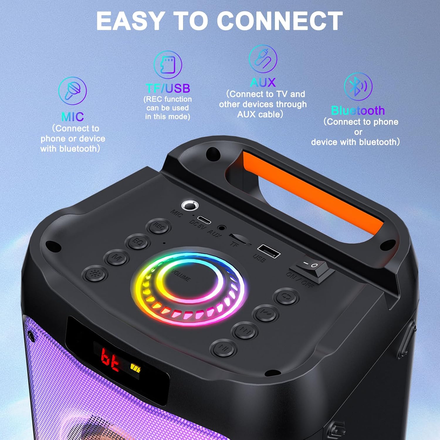 Karaoke Machine with 2 Wireless Microphones, Portable Bluetooth Speaker for Adults & Kids, Big Party PA System with Disco Lights for Gatherings